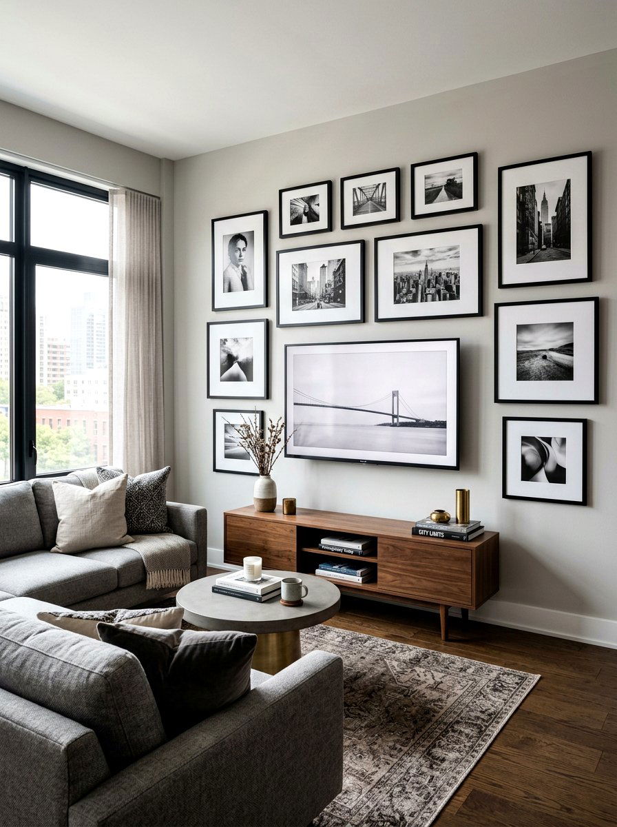 Gallery Wall Above Media Console - 30 media console styling ideas