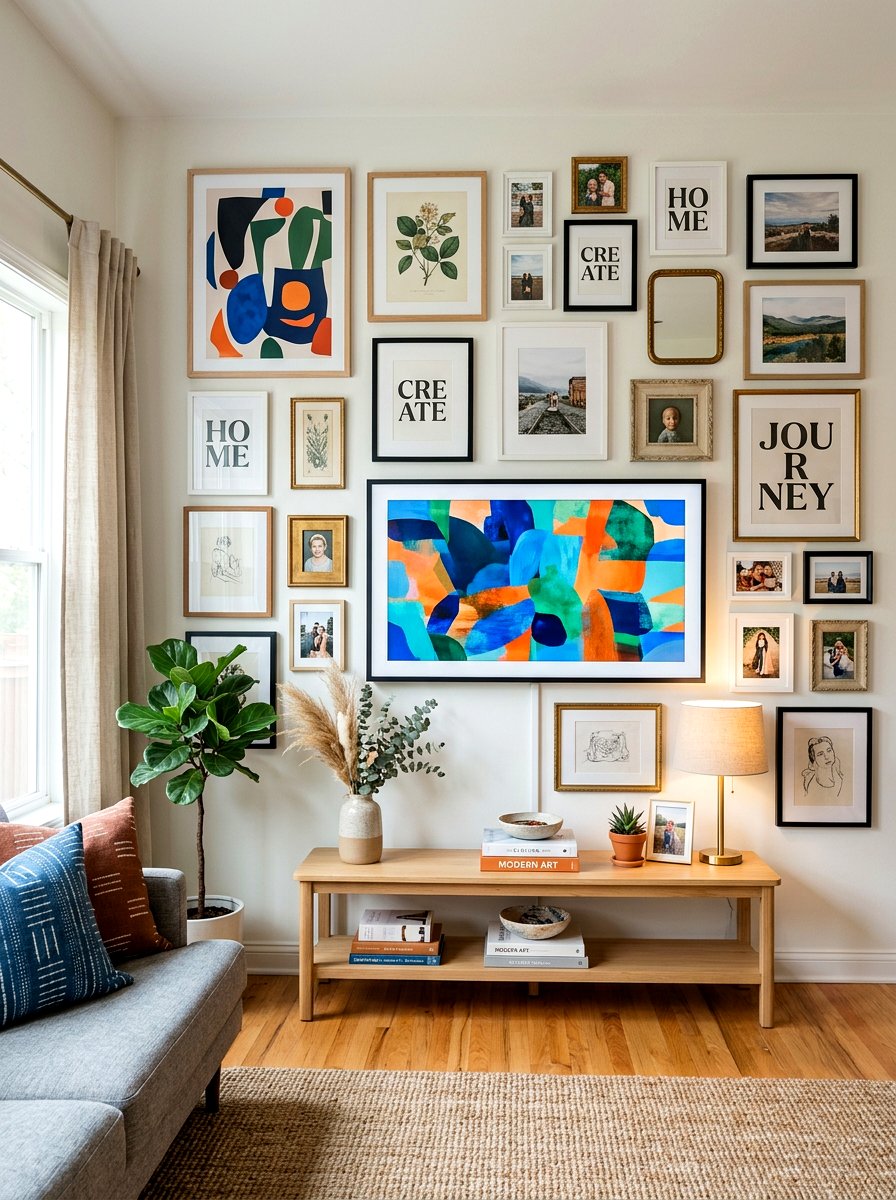 Gallery Wall Around Television - 30 TV over console ideas