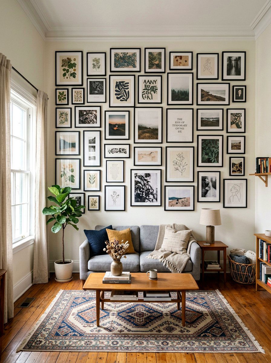 Gallery Wall Arrangement - 30 small apartment living room ideas