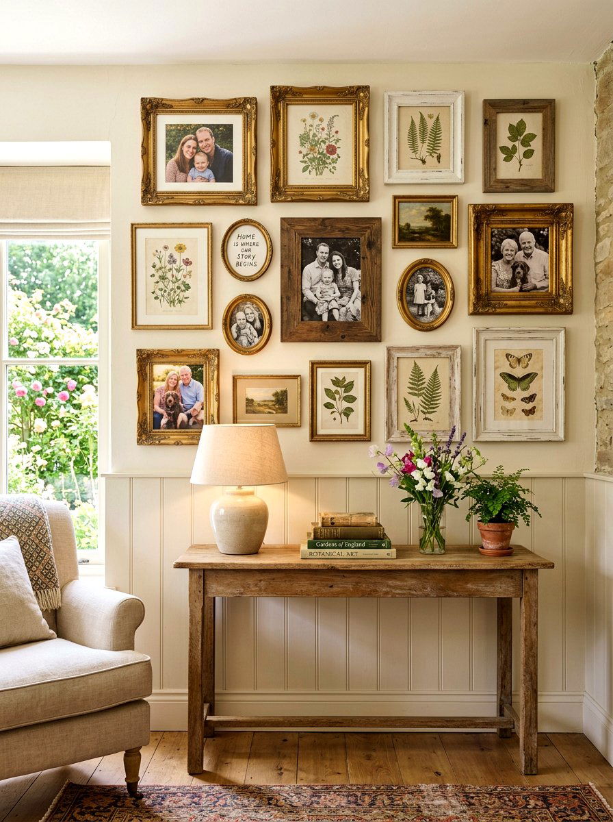 Gallery Wall Layout - 30 cottage living room decor ideas