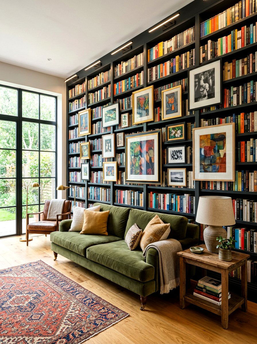 Gallery Wall Library - 30 moody home library ideas