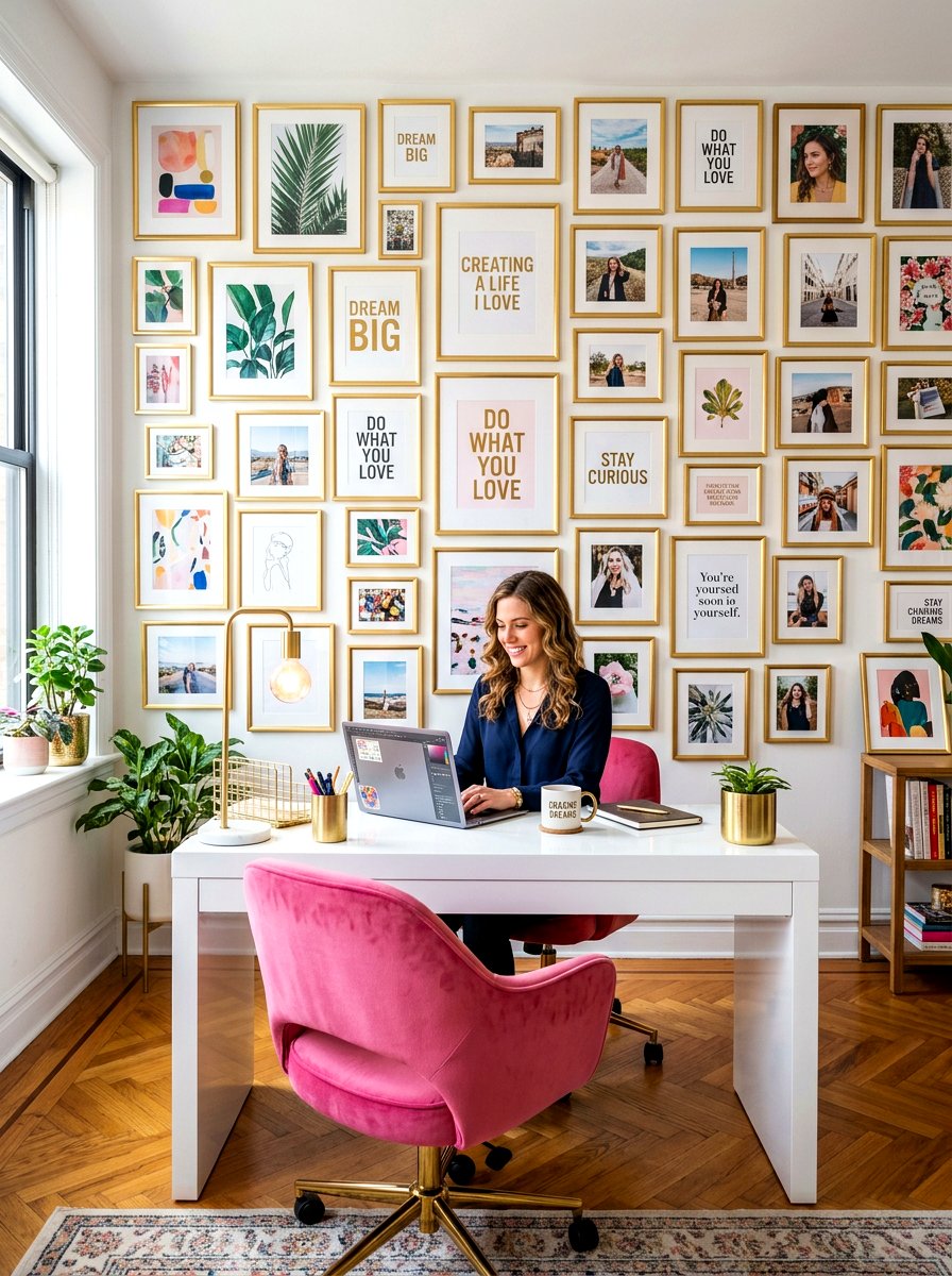 Gallery Wall Office - 30 feminine office ideas