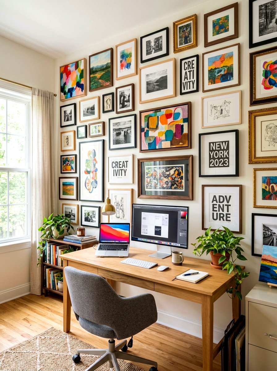 Gallery Wall Office - 30 cozy office ideas