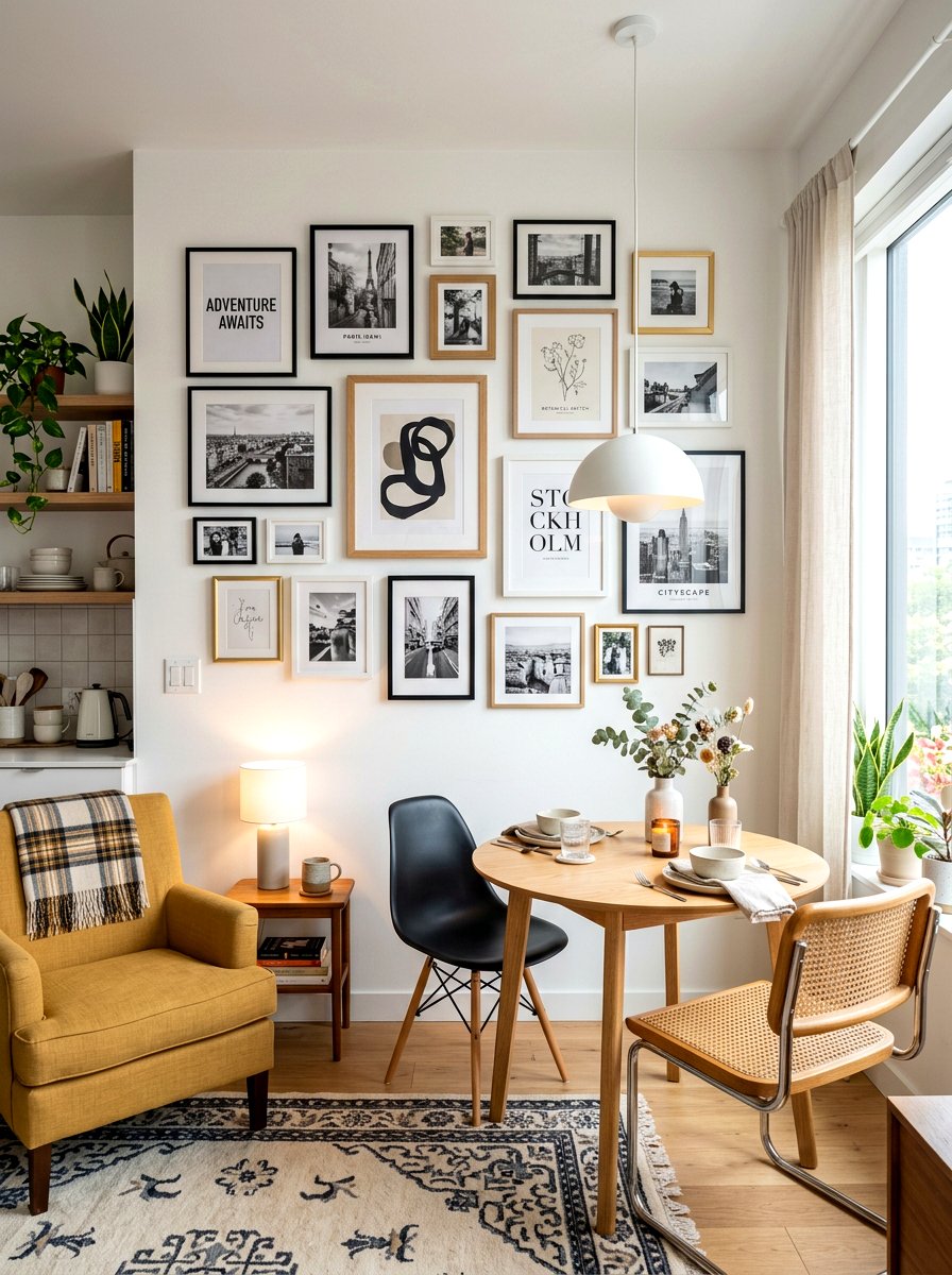Gallery Wall Tiny Studio - 30 tiny apartment aesthetic ideas