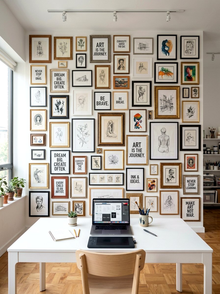 Gallery wall display - 30 feminine home studio ideas
