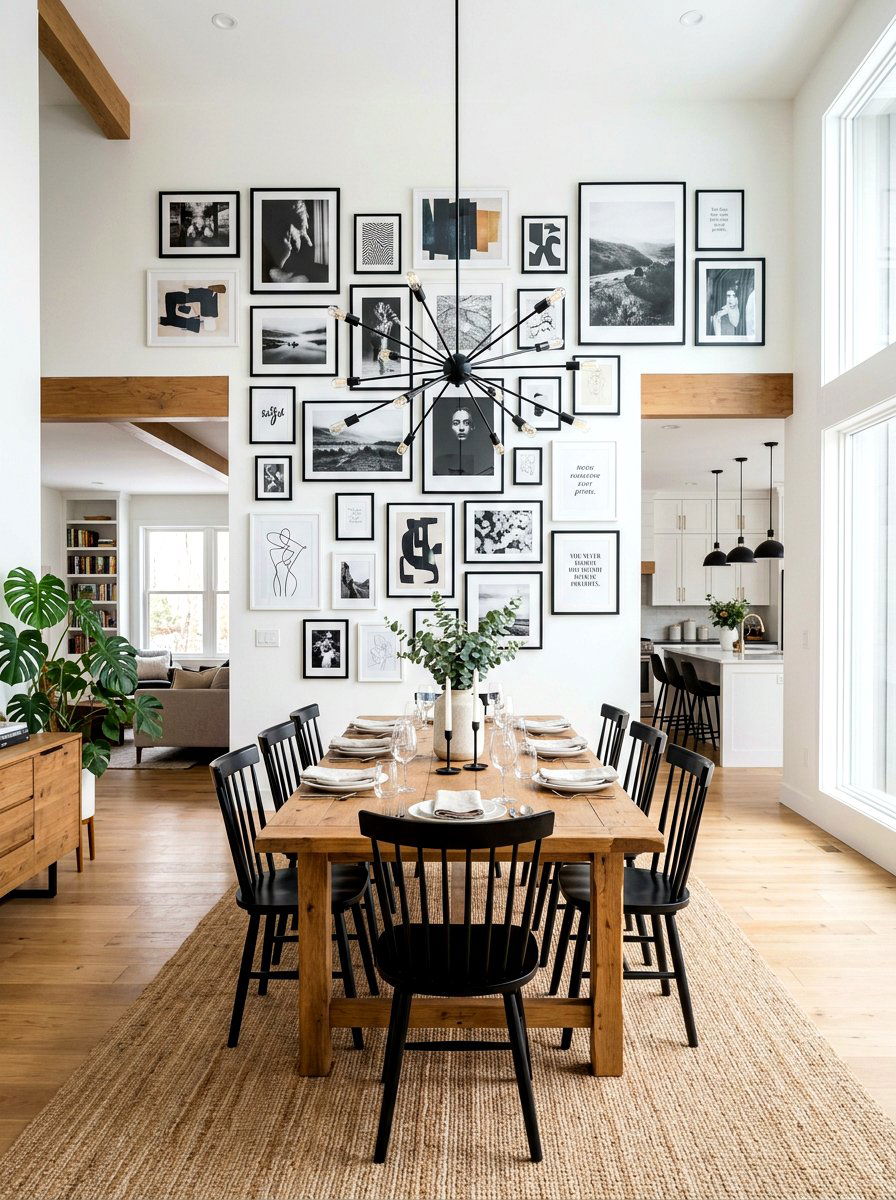 Gallery wall focal - 30 zoned open concept ideas