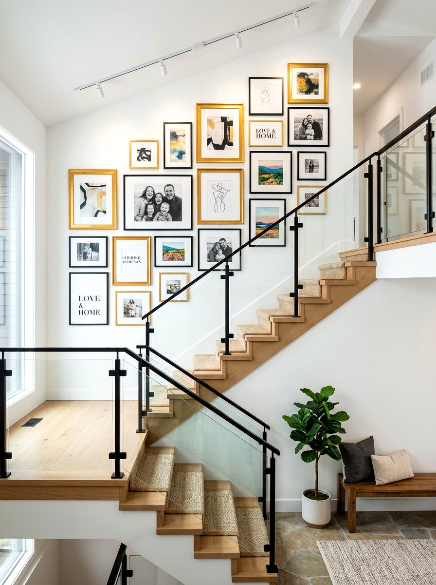 Gallery wall for stairs - 30 stair nook decor ideas
