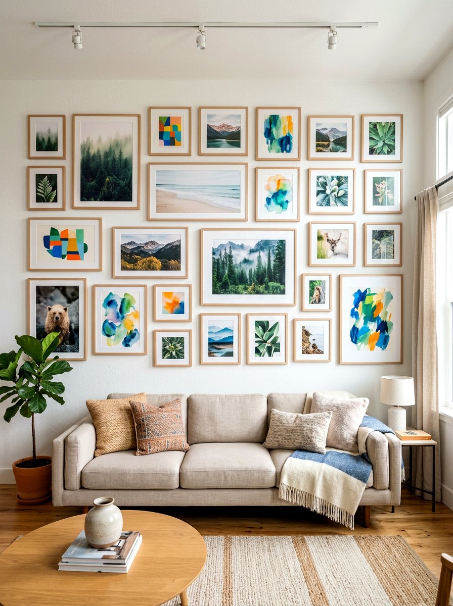 Gallery wall living room - 30 restorative living room ideas