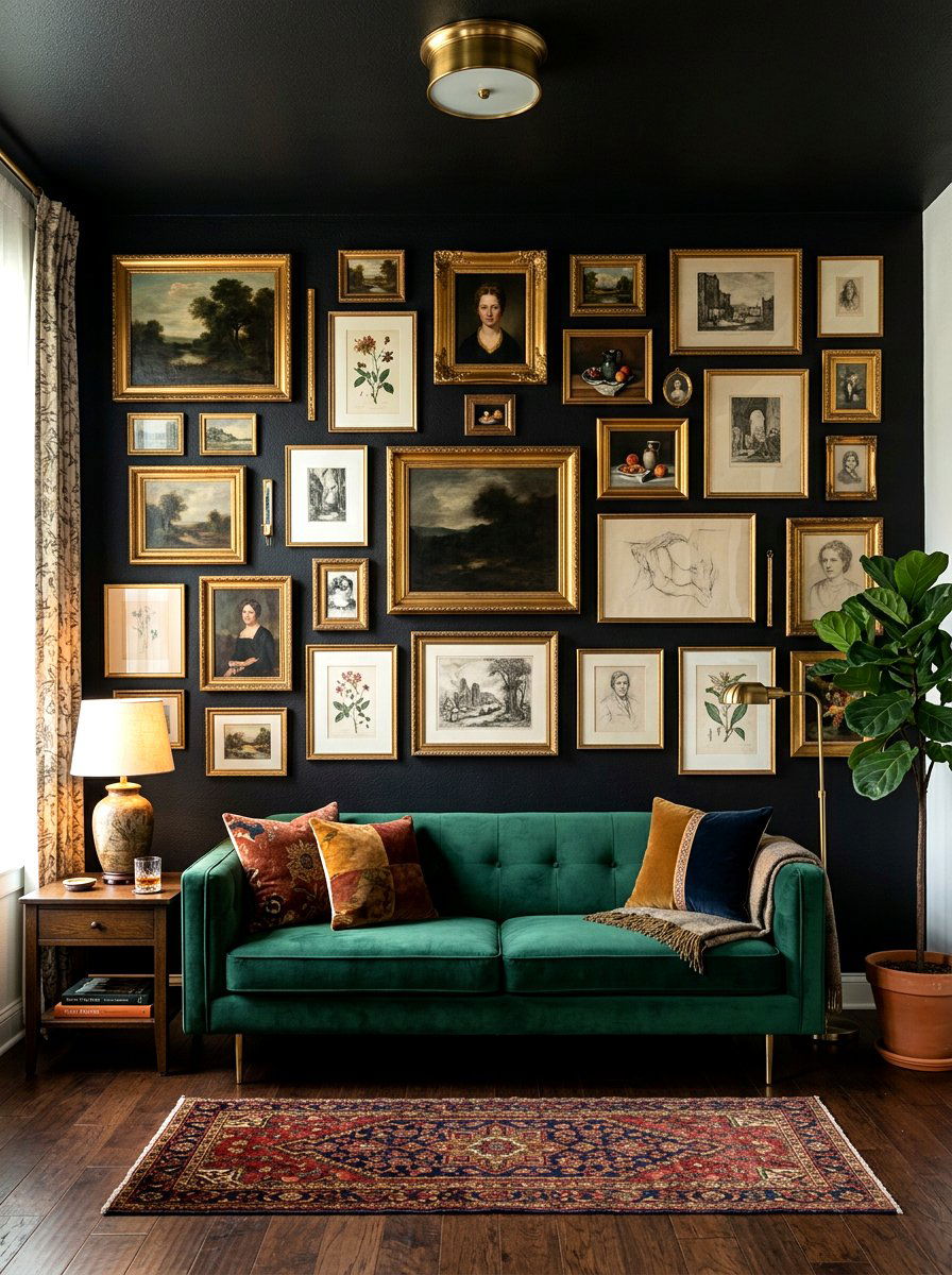 Gallery wall moody living room - 30 moody fall living room ideas