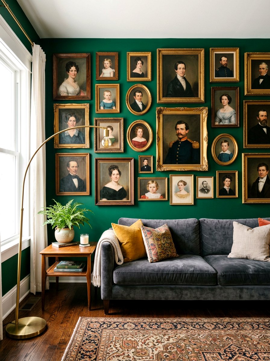 Gallery wall vintage portraits - 30 vintage portrait wall ideas