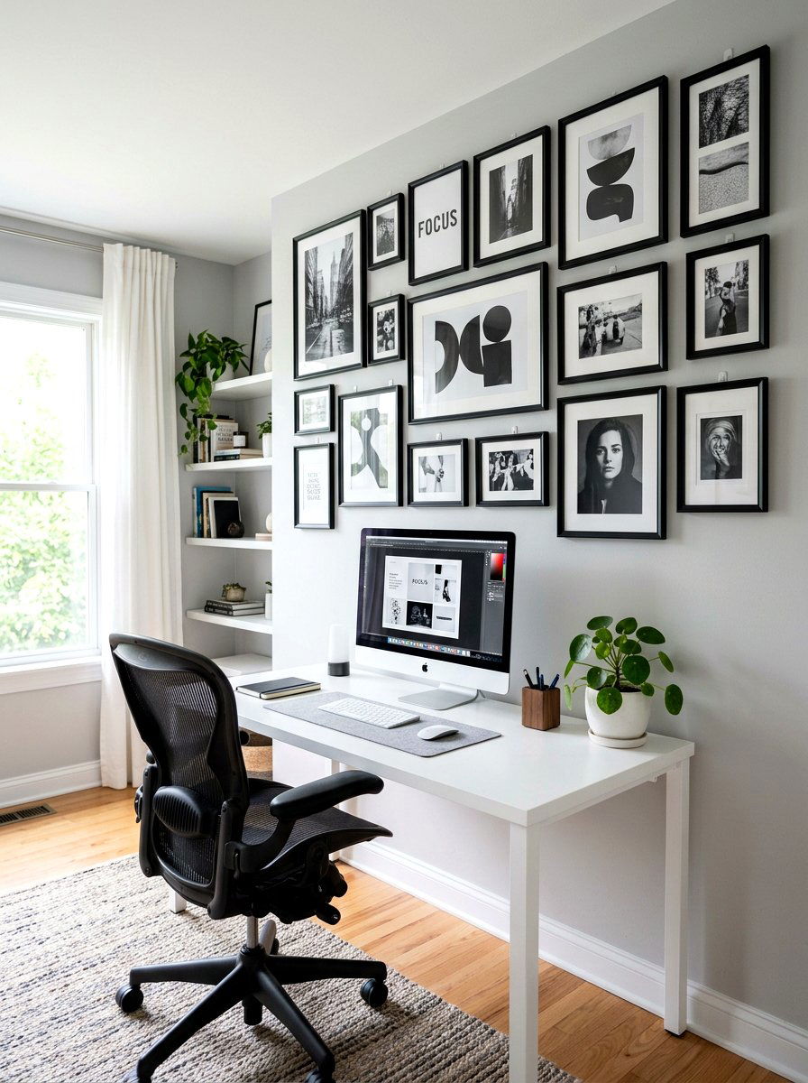 Gallery wall with command hooks - 30 no paint decor ideas