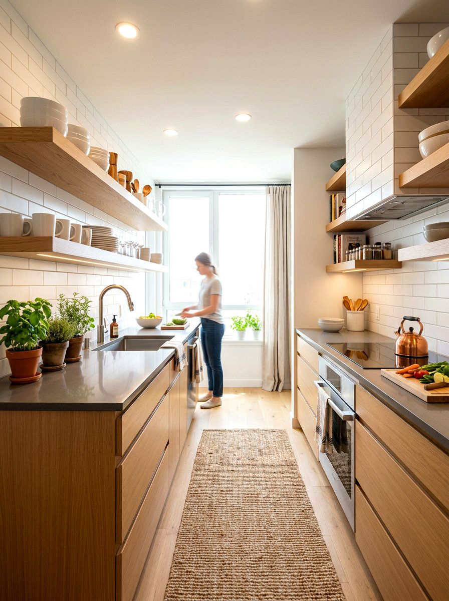 Galley Kitchen Floating Shelves - 30 tiny galley kitchen ideas