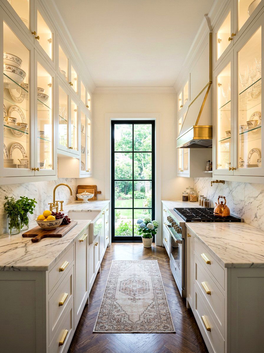 Galley Kitchen Glass Cabinets - 30 tiny galley kitchen ideas