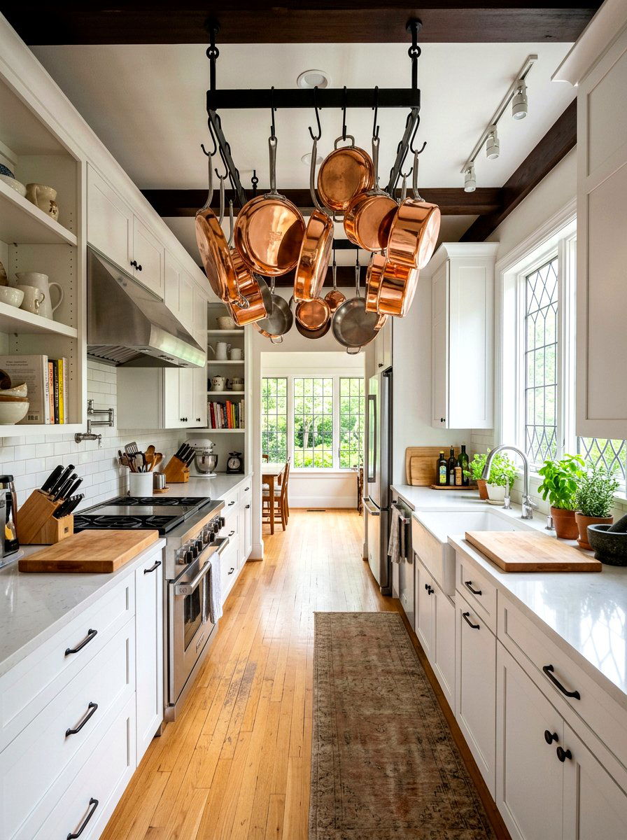 Galley Kitchen Pot Rack - 30 tiny galley kitchen ideas