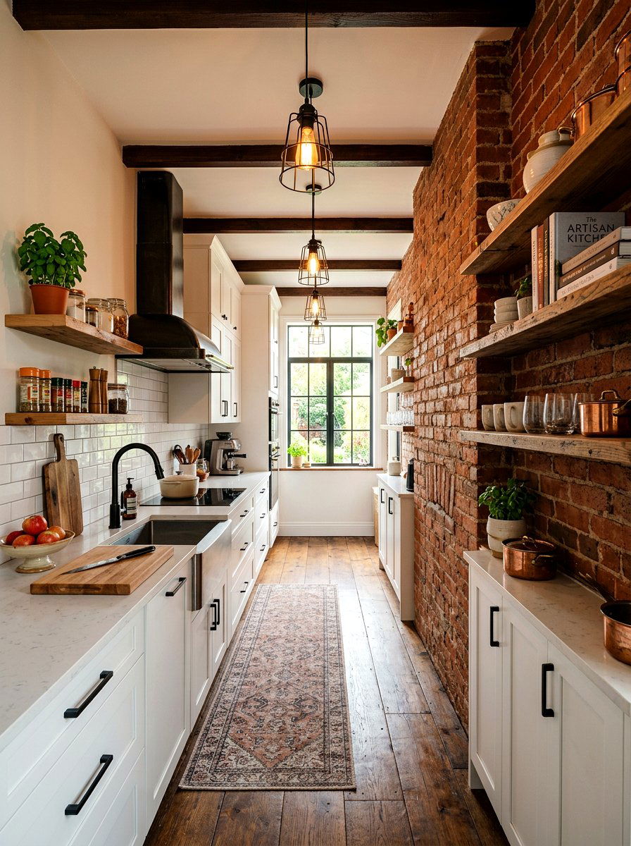 Galley Kitchen With Brick Wall - 30 cozy galley kitchen ideas