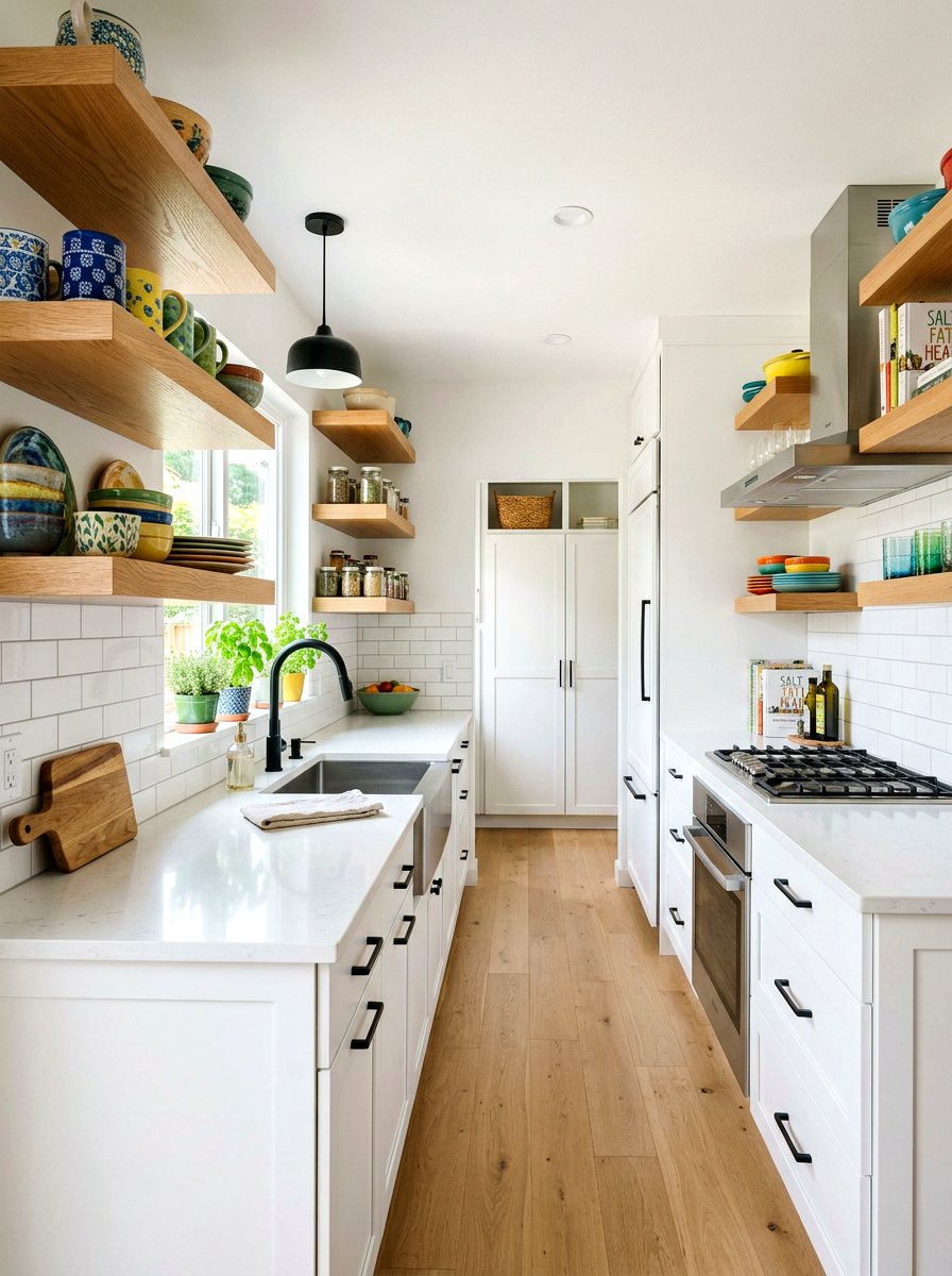 Galley Kitchen With Open Shelving - 30 cozy galley kitchen ideas