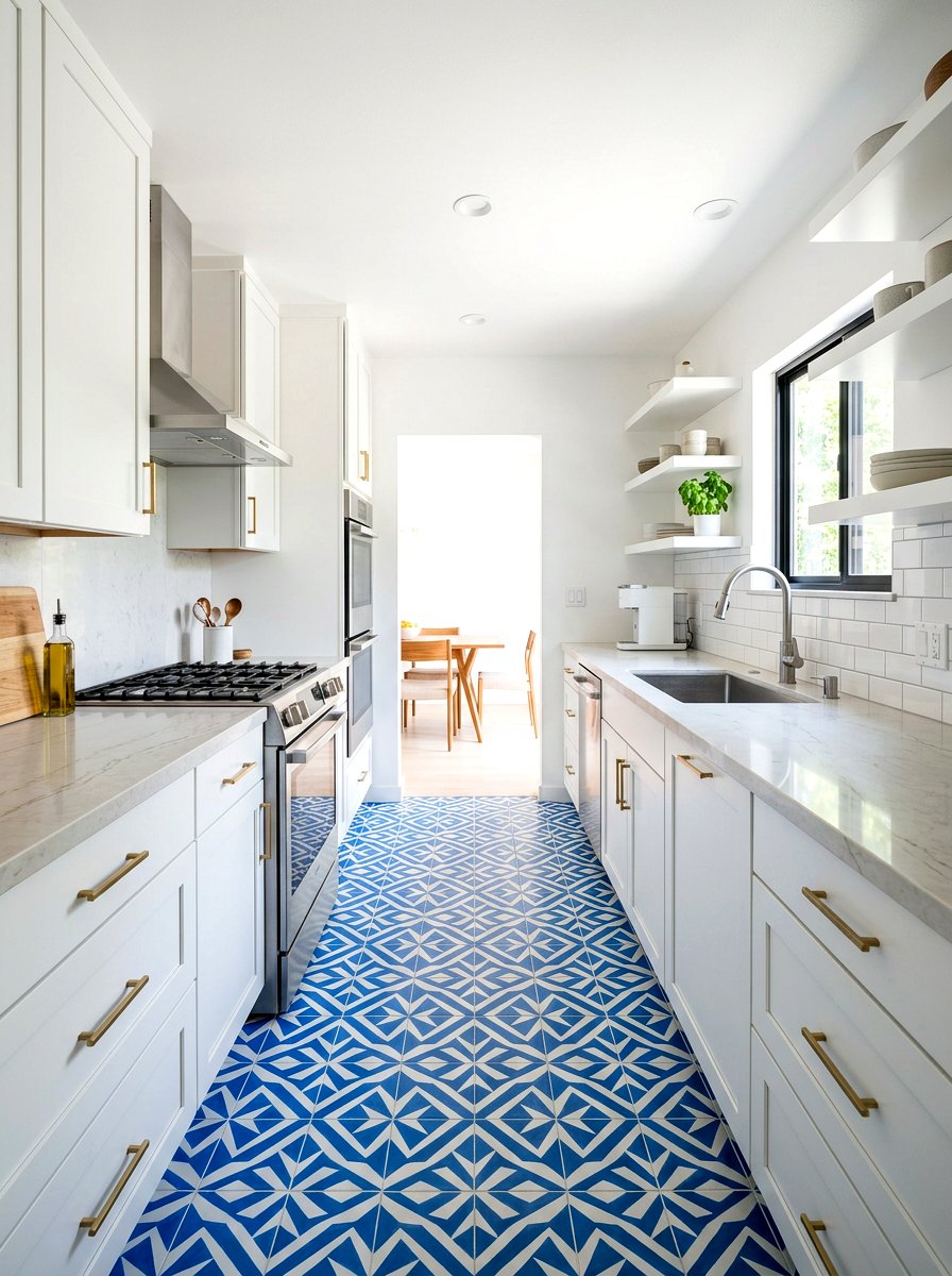 Galley Kitchen With Patterned Tile - 30 cozy galley kitchen ideas