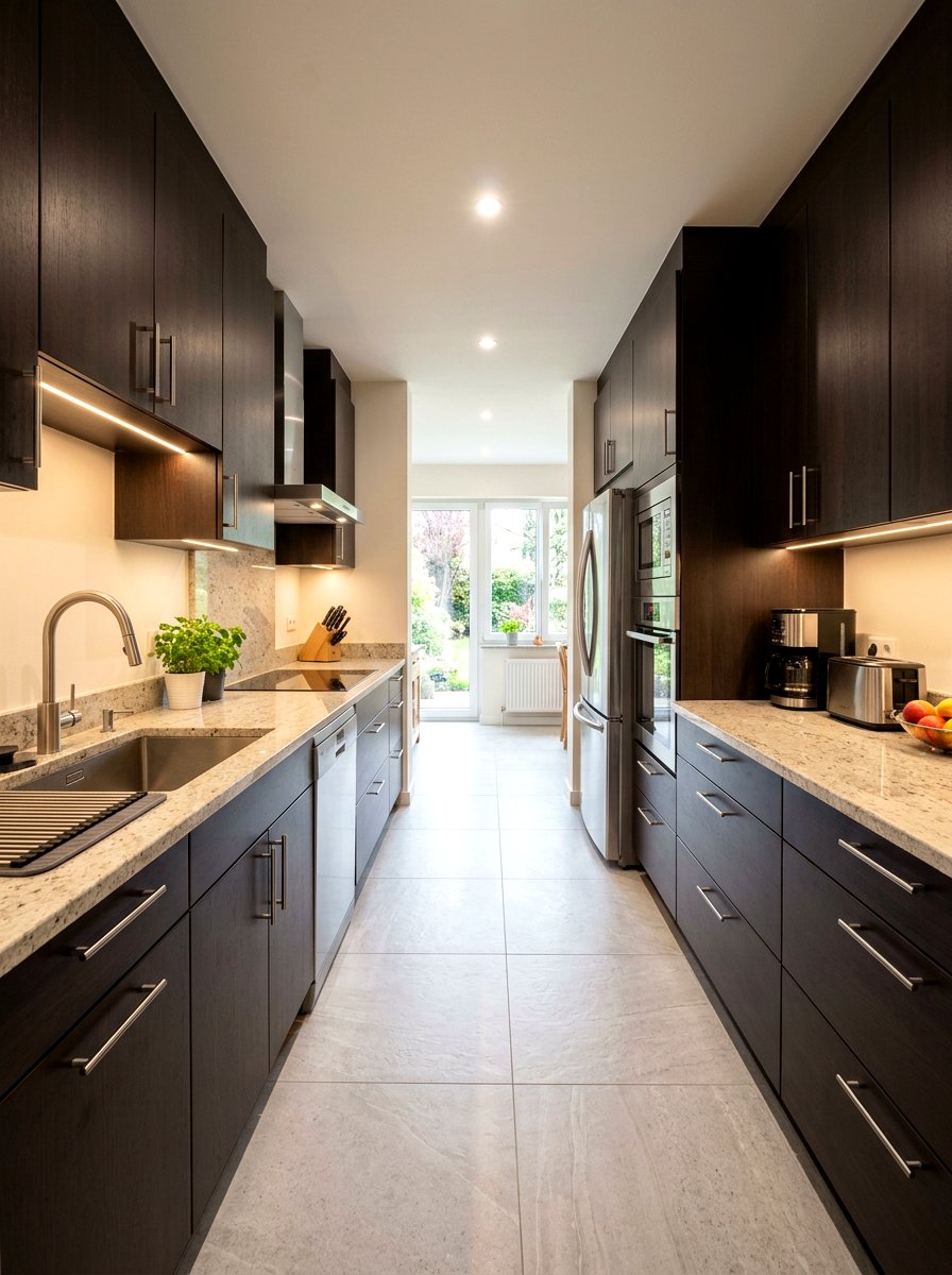 Galley kitchen with espresso cabinets - 30 espresso kitchen ideas