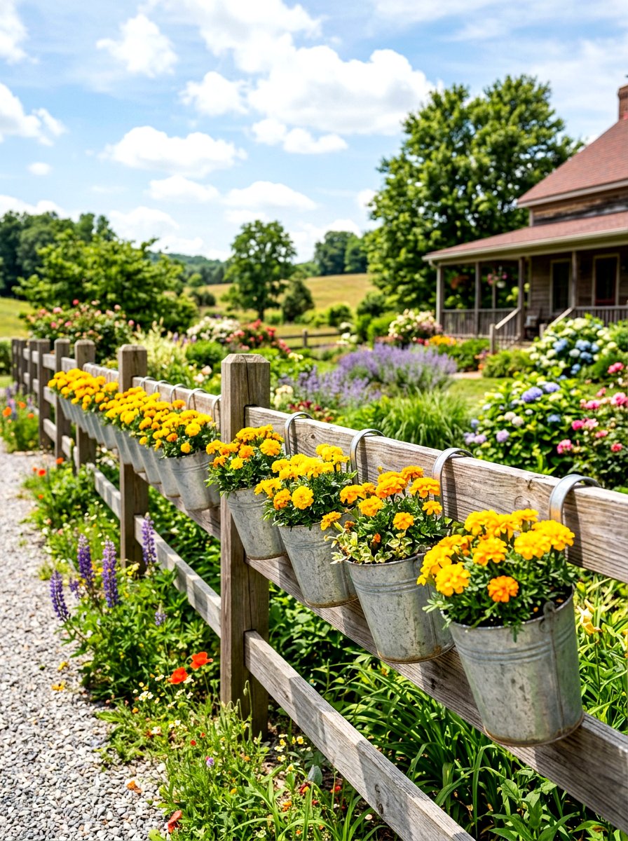 Galvanized Bucket Fence - 30 outdoor vertical garden ideas