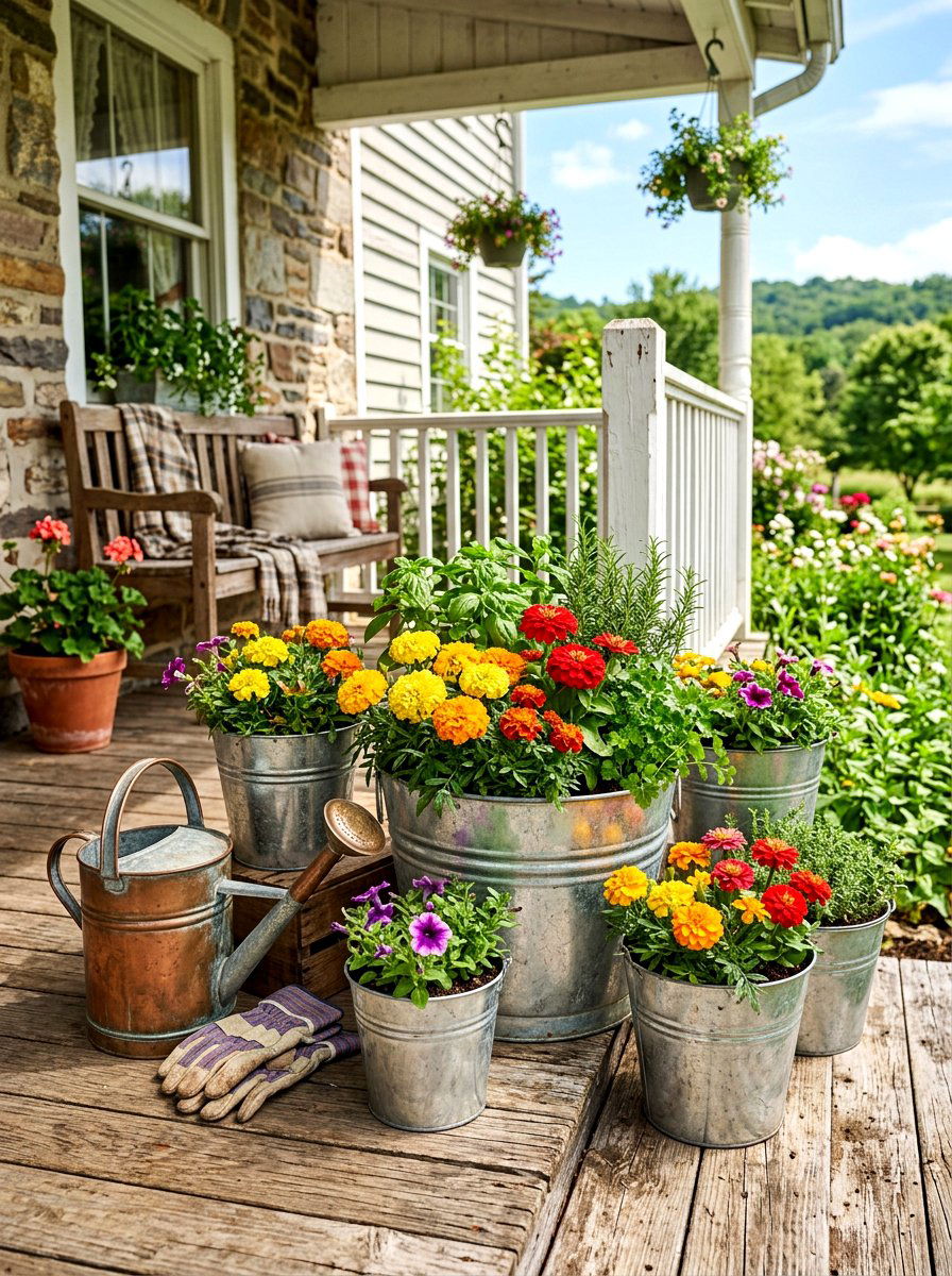 Galvanized Bucket Garden - 30 container garden makeover ideas