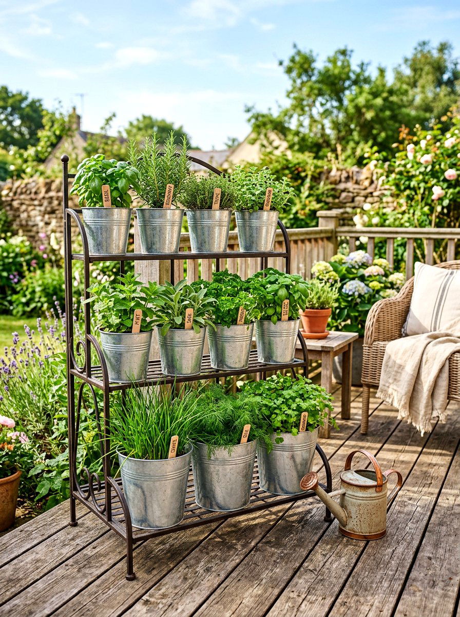 Galvanized Bucket Herb Garden - 30 herb garden corner ideas