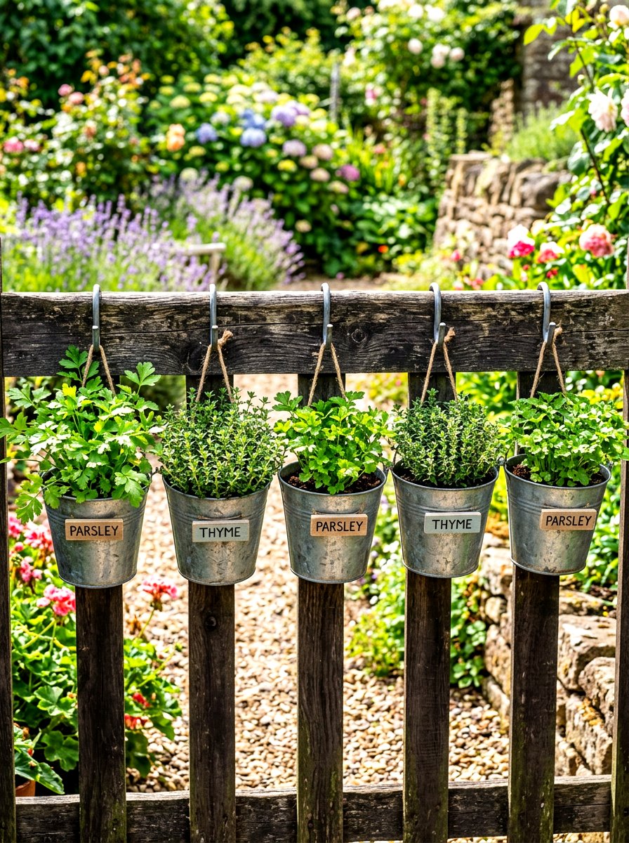 Galvanized Bucket Herb Garden - 30 rustic herb garden ideas