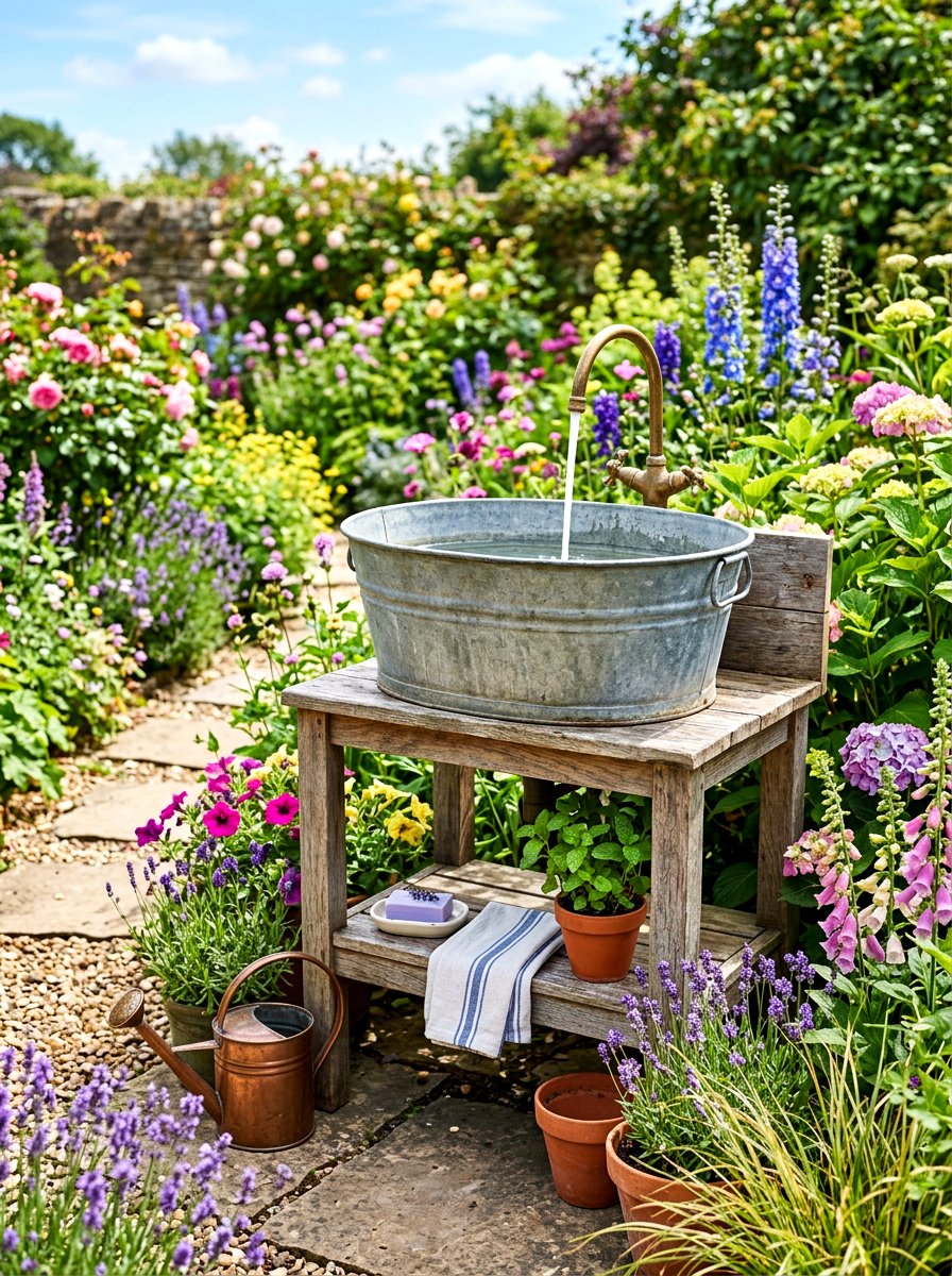 Galvanized Bucket Sink - 30 outdoor utility sink ideas