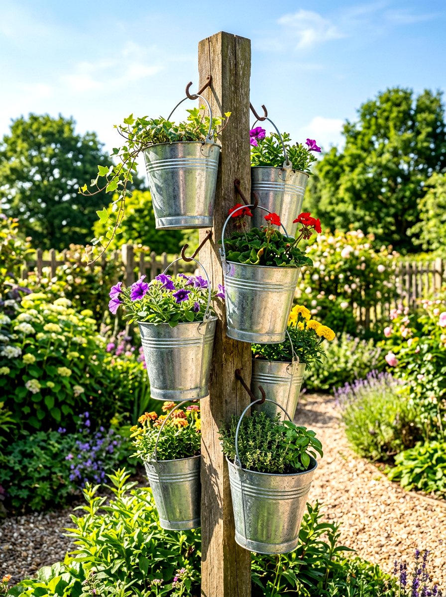 Galvanized Bucket Vertical Tree - 30 vertical strawberry garden ideas
