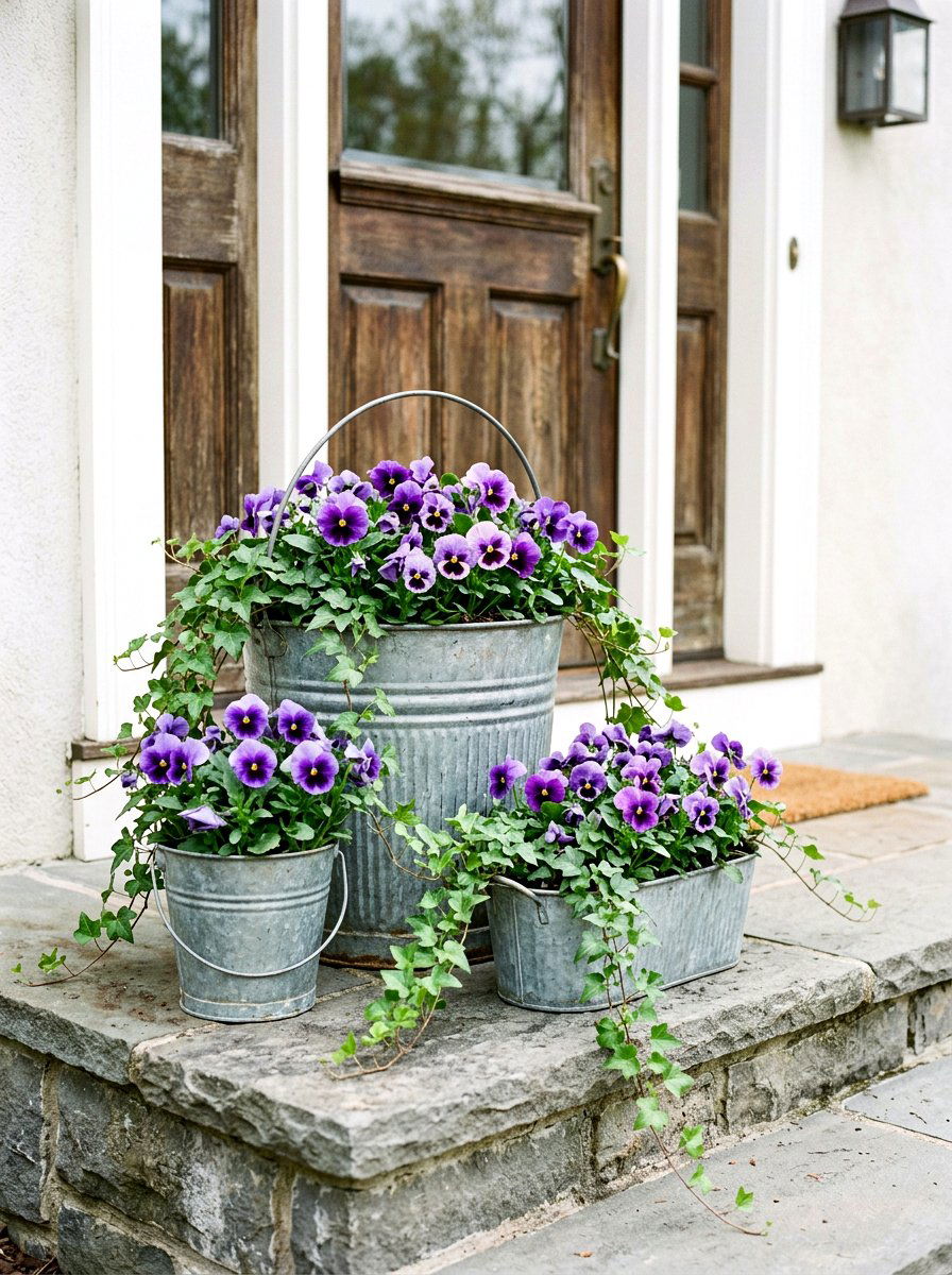 Galvanized Entry Planter - 30 spring front entry ideas