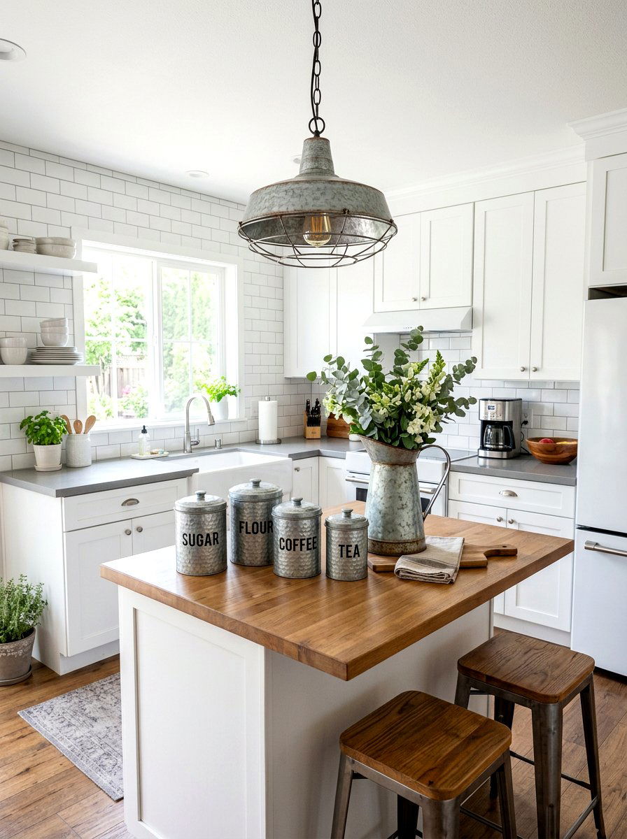 Galvanized Metal Accents - 30 vintage cottage kitchen ideas