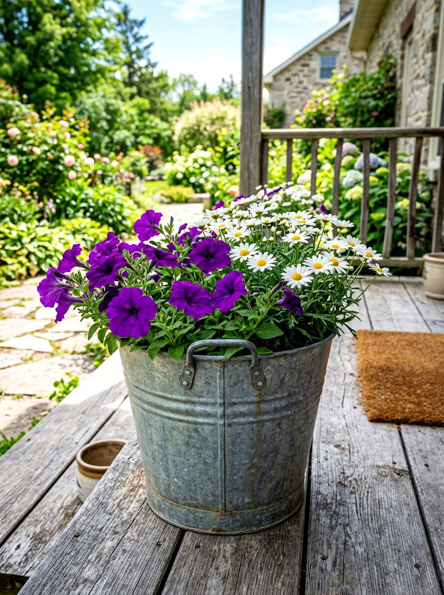 Galvanized Metal Bucket - 30 rustic container garden ideas