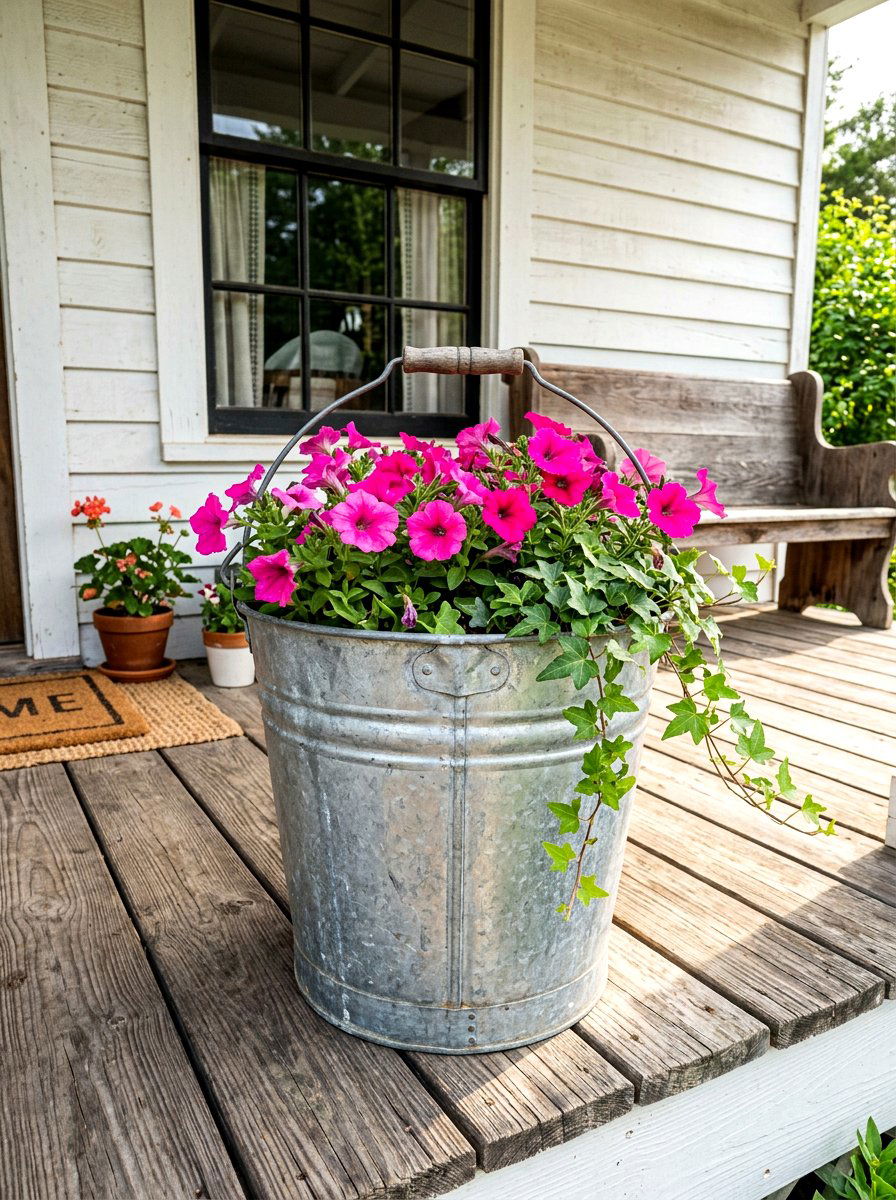 Galvanized Metal Bucket - 30 rustic planter ideas