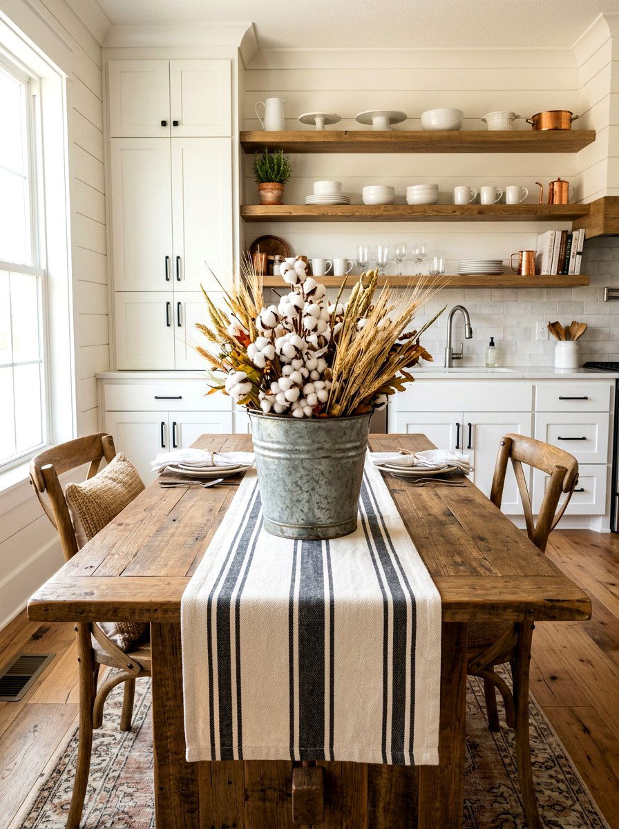 Galvanized Metal Bucket Centerpiece - 30 farmhouse table decor ideas