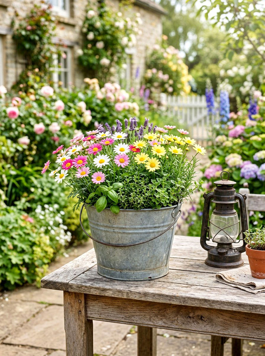 Galvanized Metal Bucket Planter - 30 patio container garden ideas