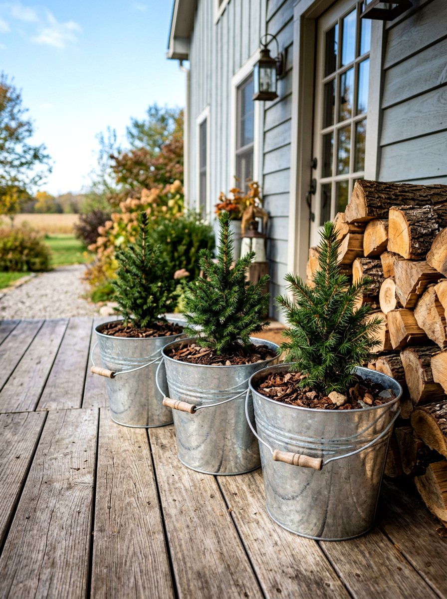 Galvanized Metal Buckets - 30 winter front porch ideas