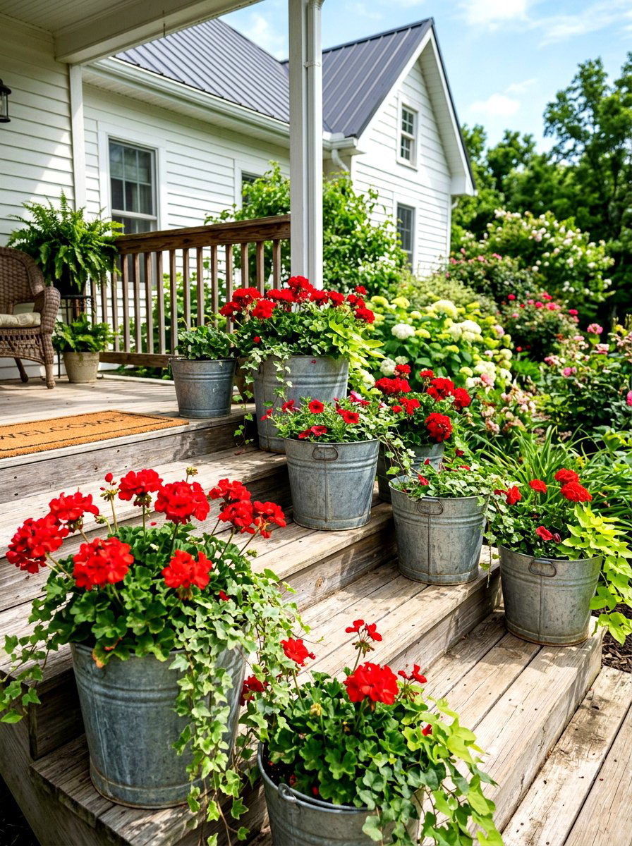 Galvanized Metal Buckets - 30 Pinterest front porch decor ideas