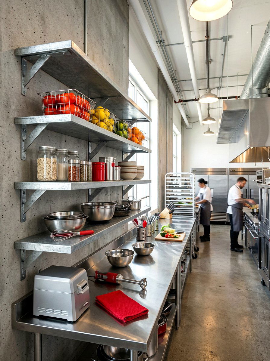 Galvanized Metal Floating Shelves - 30 vintage kitchen shelf ideas