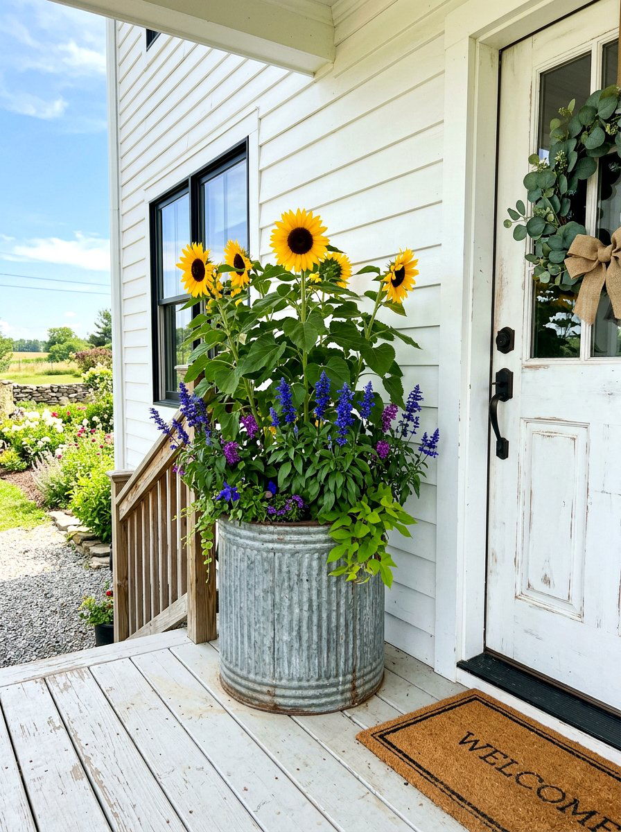 Galvanized Metal Front Door Planter - 30 front door planter ideas