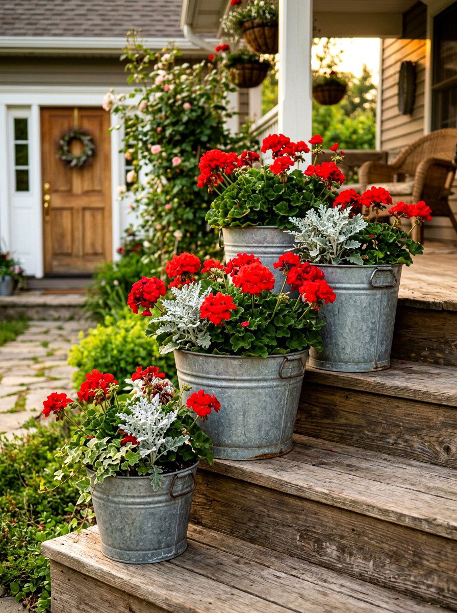 Galvanized Metal Front Porch Flower Pots - 30 front porch flower pot ideas