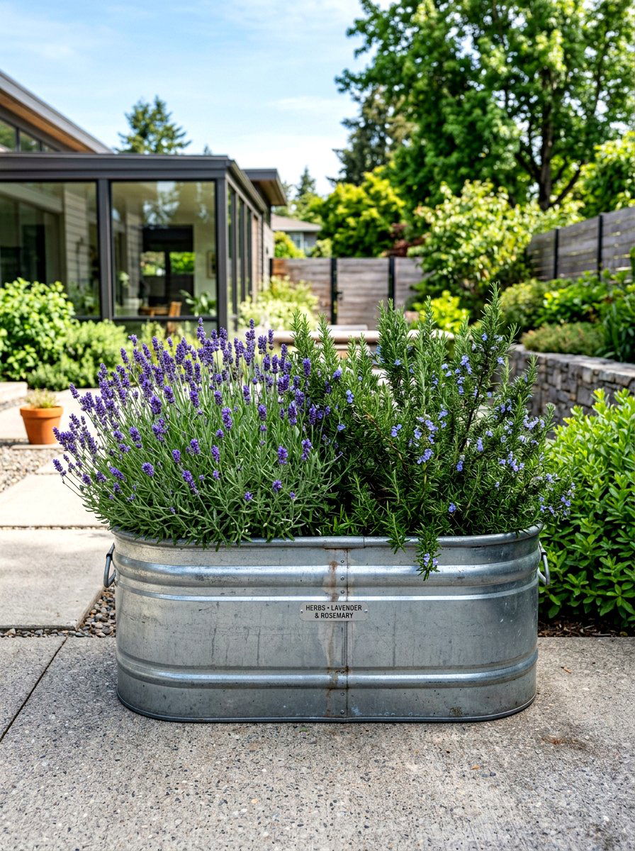 Galvanized Metal Herb Trough - 30 herb garden bed ideas