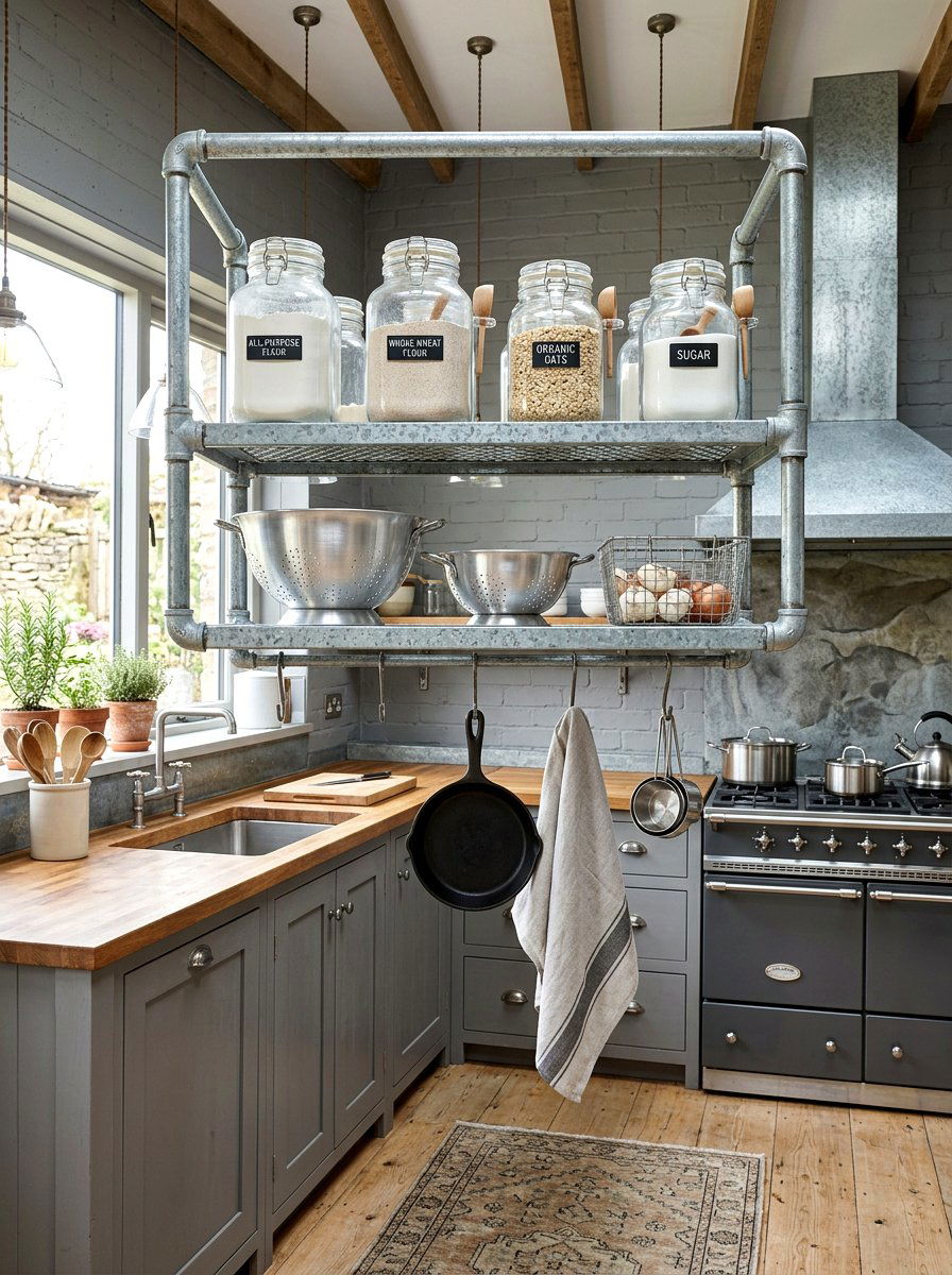 Galvanized Metal Kitchen Shelf - 30 French cottage kitchen shelf ideas