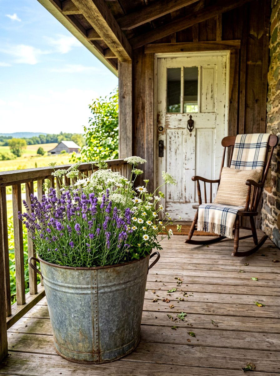 Galvanized Metal Planter - 30 tall front door planter ideas