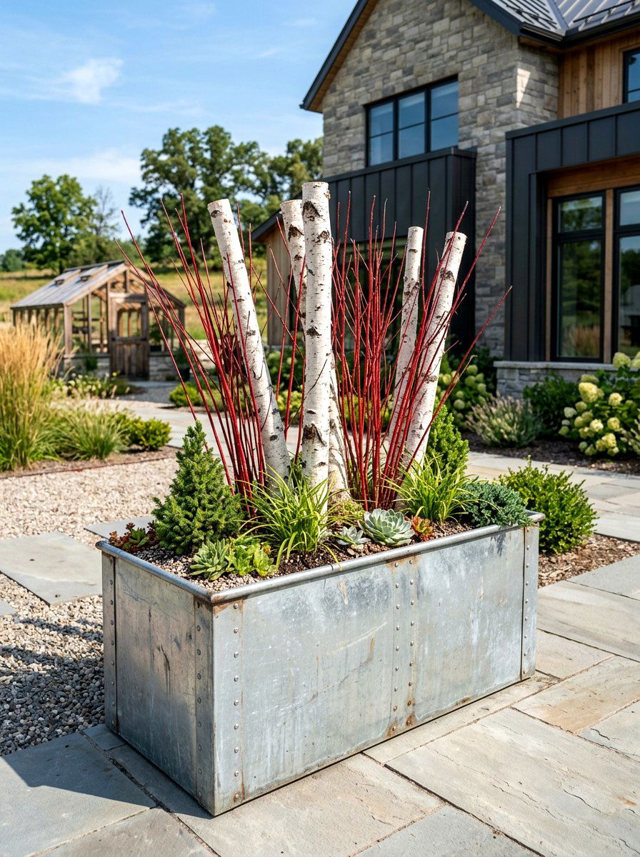 Galvanized Metal Planter - 30 front porch Valentine decor ideas
