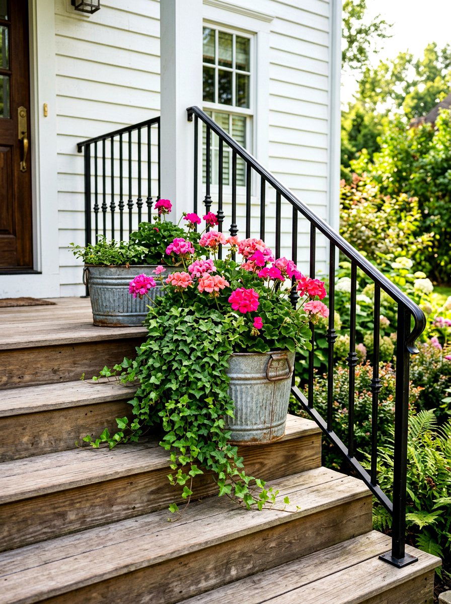 Galvanized Metal Planter - 30 farmhouse porch decor ideas