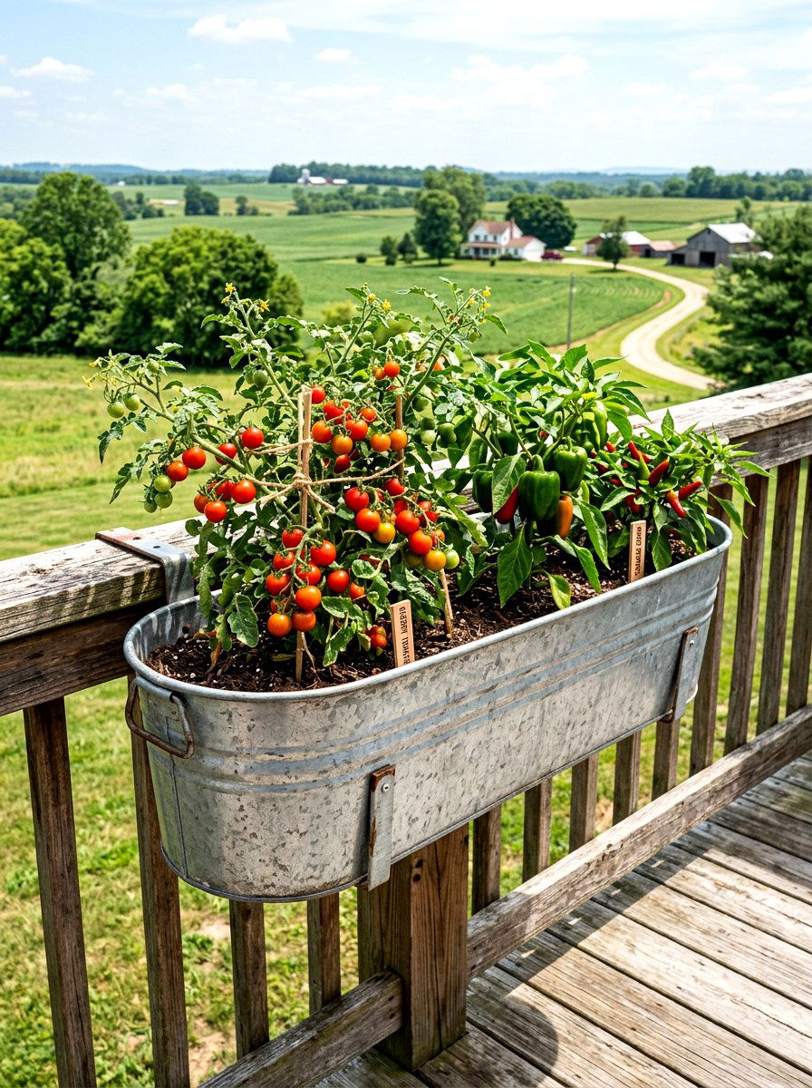Galvanized Metal Railing Tub - 30 deck railing planter ideas