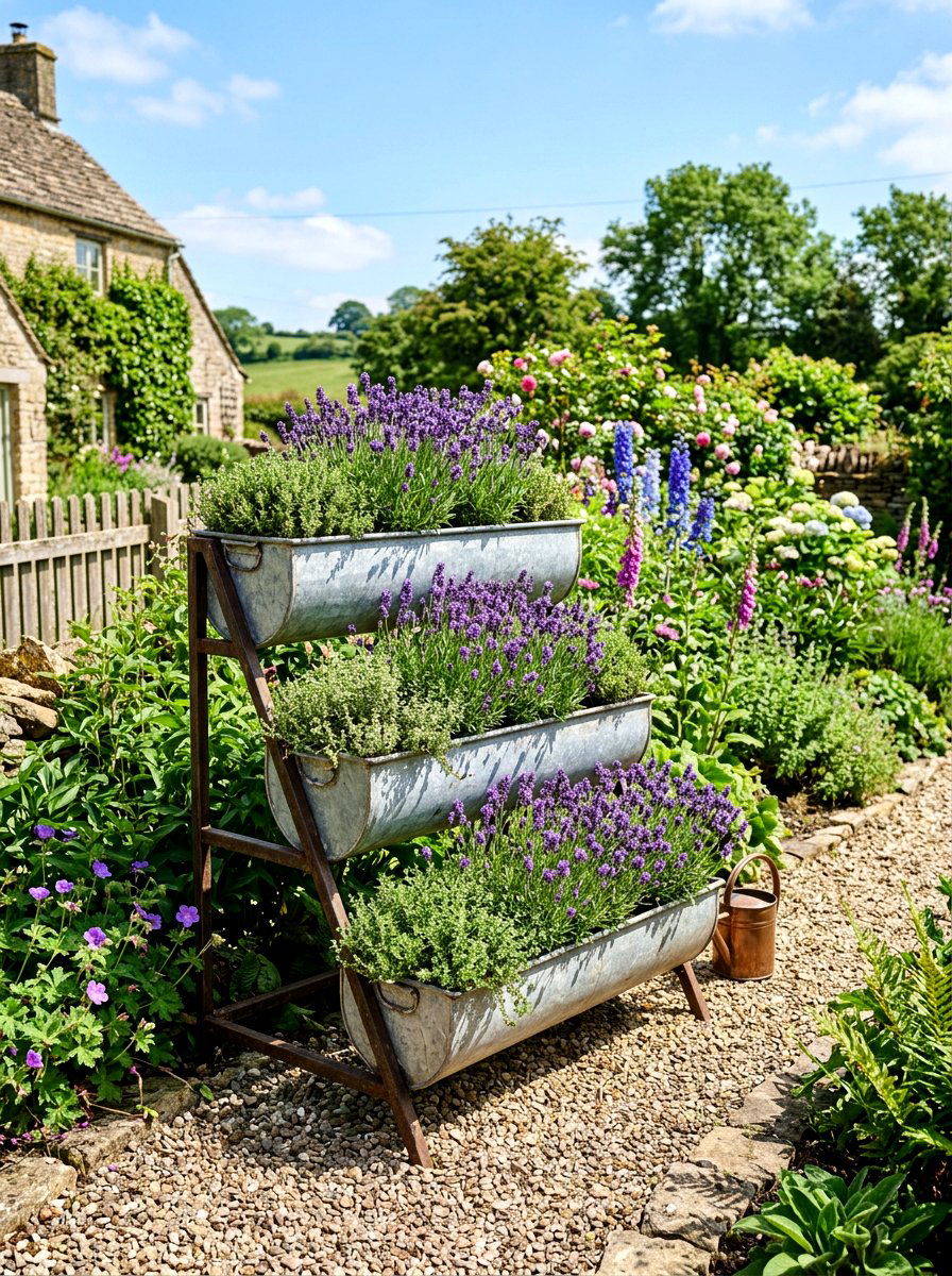 Galvanized Metal Tiered Planter - 30 tiered herb planter ideas
