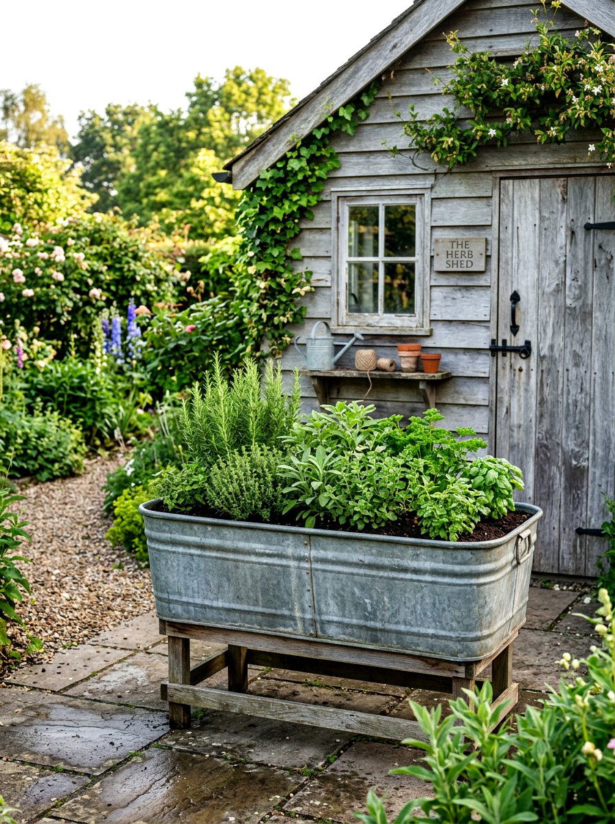 Galvanized Metal Trough Box - 30 shed flower box ideas