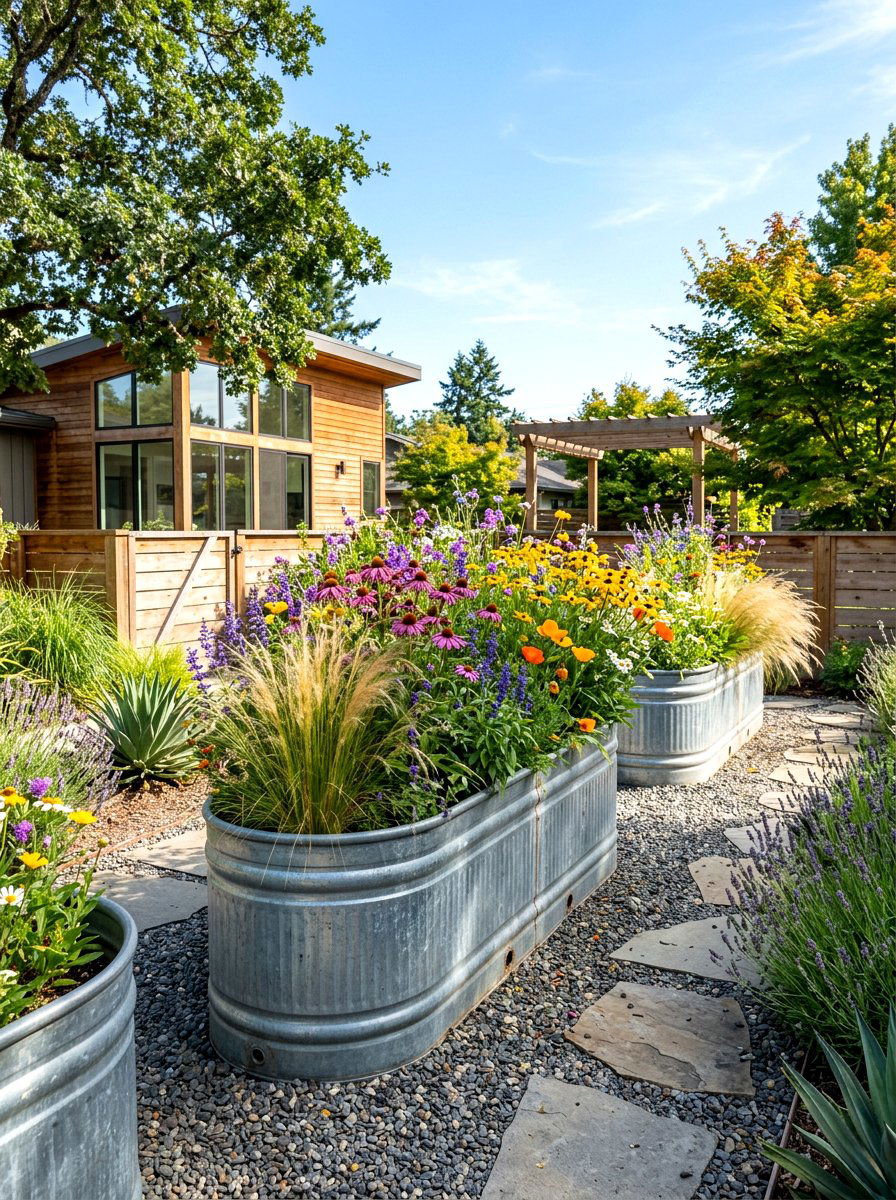 Galvanized Metal Troughs - 30 modern container garden ideas