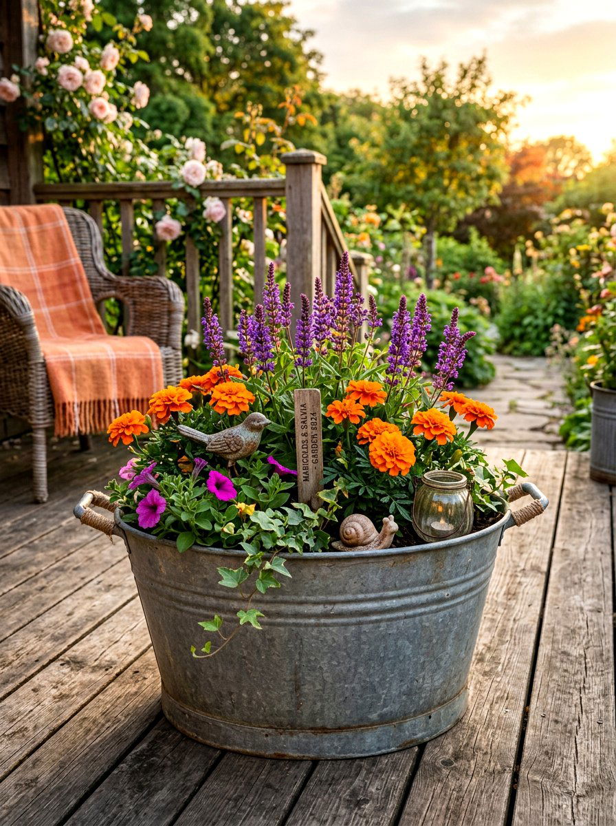Galvanized Metal Tub - 30 outdoor planter ideas