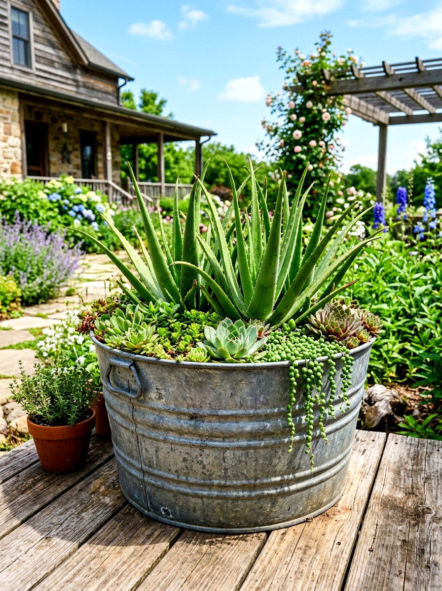 Galvanized Metal Tub - 30 succulent planter ideas